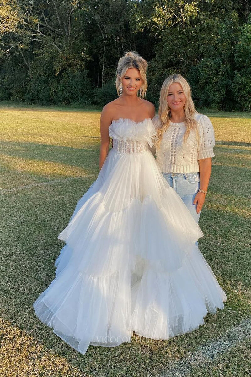 Prom Dress 2025 Ivory Ruffle Tiered Strapless Prom Dresses 2024 Sheer Boned Bodice 24259-unique elegant Prom Dresses-Ivory-Custom Size-vigocouture