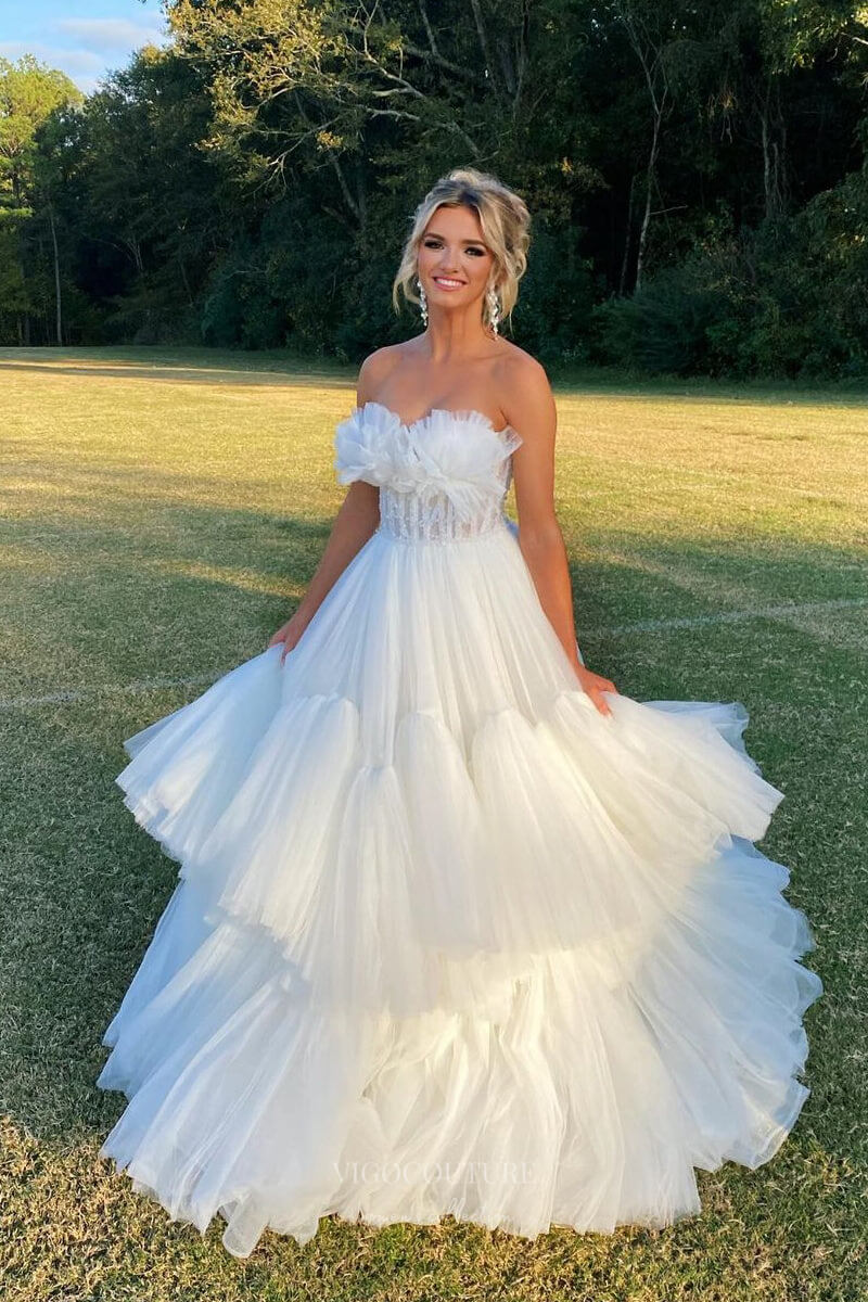 Prom Dress 2025 Ivory Ruffle Tiered Strapless Prom Dresses 2024 Sheer Boned Bodice 24259-unique elegant Prom Dresses-Ivory-Custom Size-vigocouture