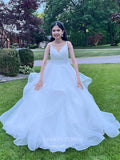 Ivory Ruffled Tulle Prom Dresses Spaghetti Strap Formal Gown 21965