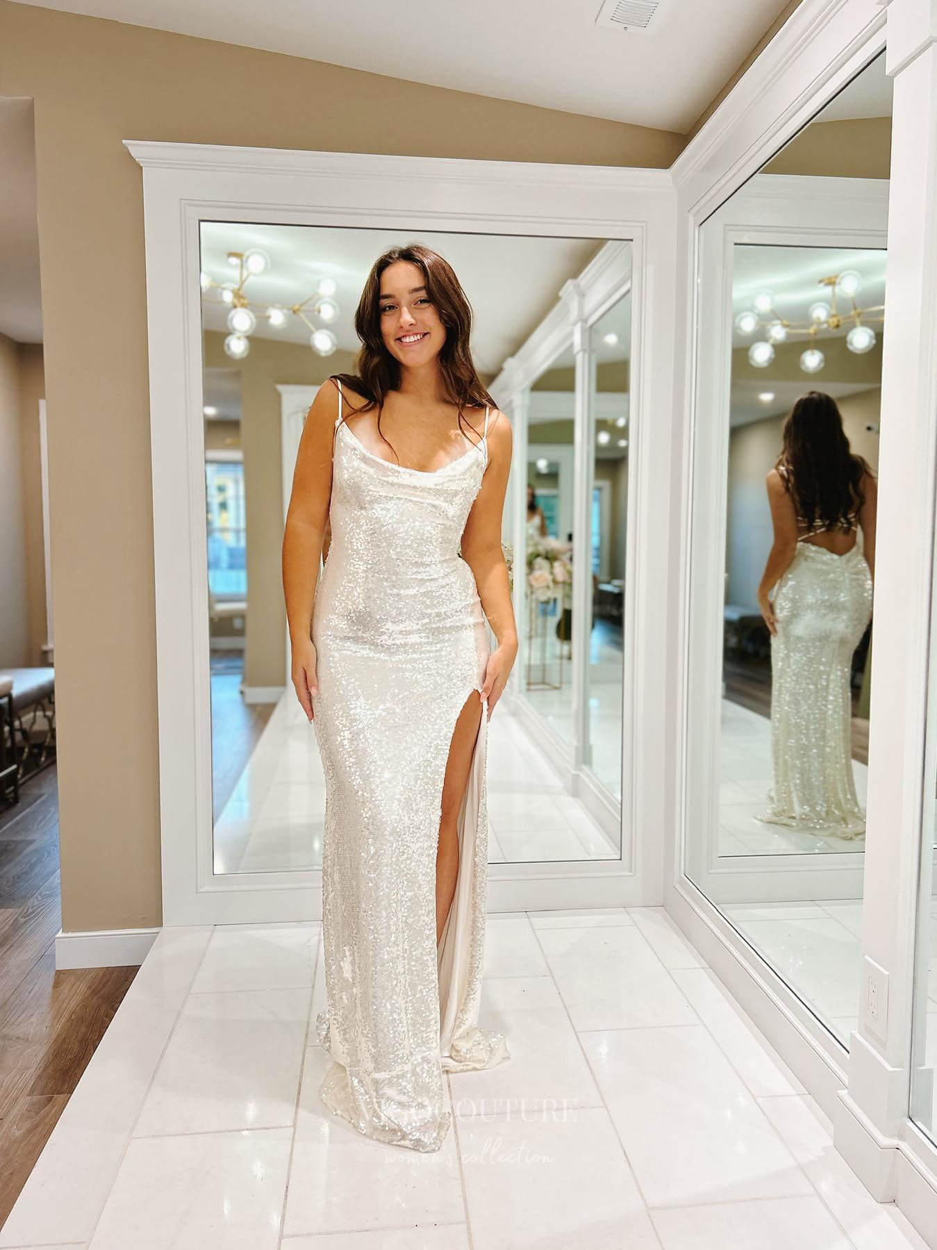 Ivory Sequin Sparkly V Neck Prom Dress Leely Women Sparkly Ivory Sequin Mermaid Maxi Formal Dress Ivory Sequin Sparkly V Neck Prom Dress Leely Women Sparkly Ivory Sequin Mermaid Maxi Formal Dress