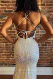 Prom Dress 2025 Ivory Sequin Mermaid Prom Dresses Spaghetti Strap Evening Dress 22035-unique elegant Prom Dresses-Ivory-Custom Size-vigocouture