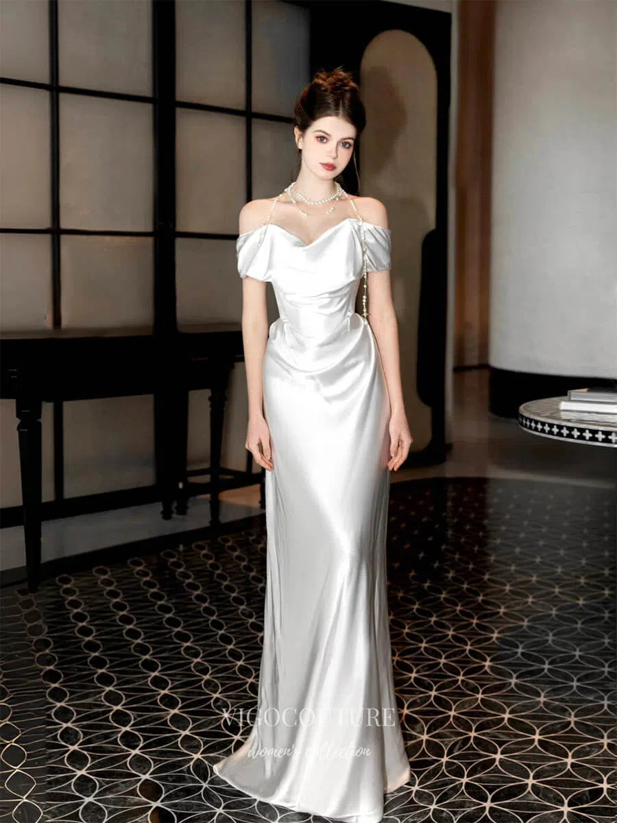 Ivory Smooth Satin Mermaid Prom Dresses 2025 Off the Shoulder Evening