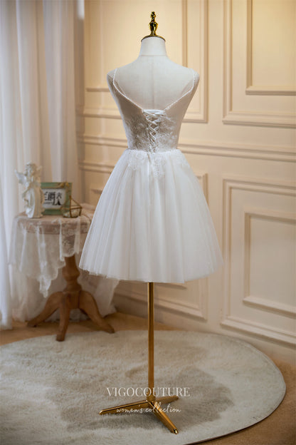 Ivory Spaghetti Strap Homecoming Dresses V-Neck Lace Applique Hoco Dre vigocouture Ivory Spaghetti Strap Homecoming Dresses V-Neck Lace Applique Hoco Dre vigocouture