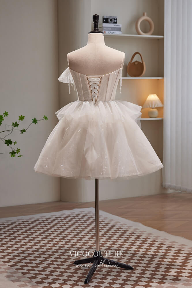 Ivory Strapless Hoco Dresses Ruffled Sequin Graduation Dress hc247 - Ivory / US2 Ivory Strapless Hoco Dresses Ruffled Sequin Graduation Dress hc247 - Ivory / US2