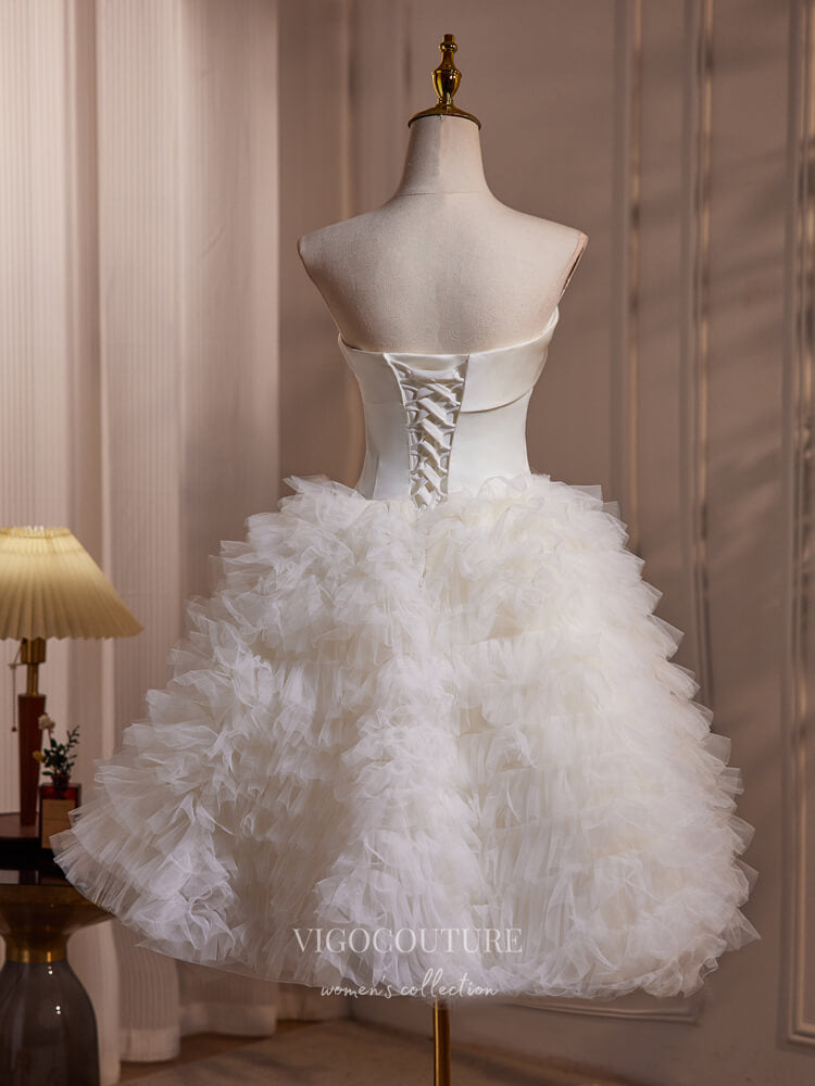 Ivory Strapless Homecoming Dress Ruffled Tulle Short Prom Dresses hc297 - Ivory / US2 Ivory Strapless Homecoming Dress Ruffled Tulle Short Prom Dresses hc297 - Ivory / US2