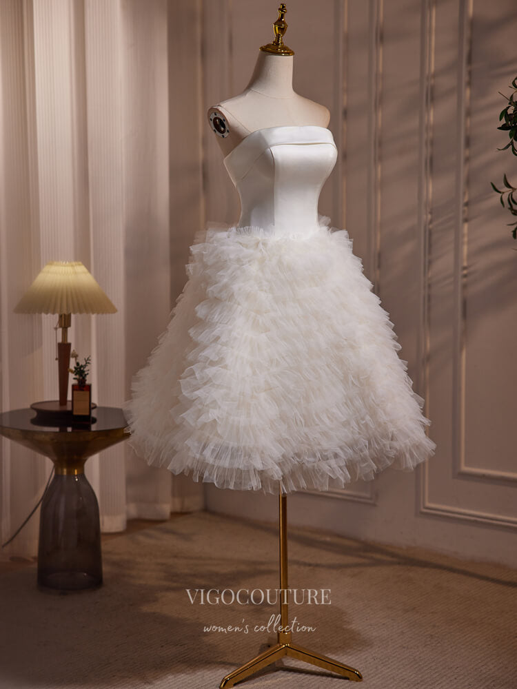 Short Prom Dresses 2025 Ivory Strapless Homecoming Dress Ruffled Tulle Short Prom Dresses hc297-Prom Dresses-vigocouture-vigocouture