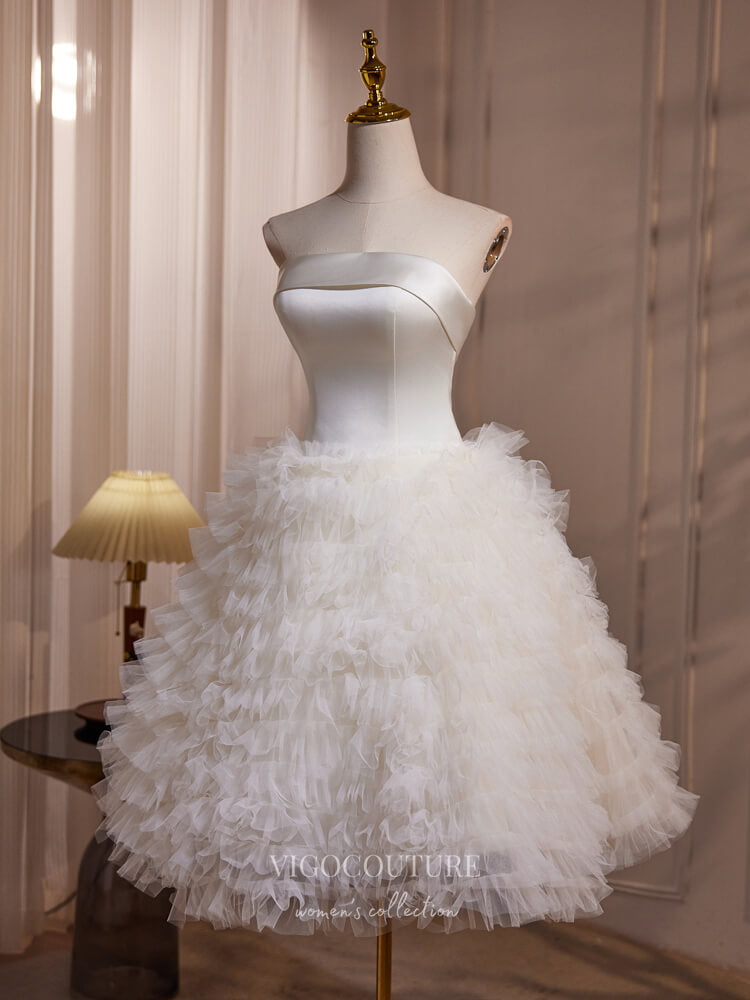 Ivory Strapless Homecoming Dress Ruffled Tulle Short Prom Dresses hc297 - Ivory / US2 Ivory Strapless Homecoming Dress Ruffled Tulle Short Prom Dresses hc297 - Ivory / US2