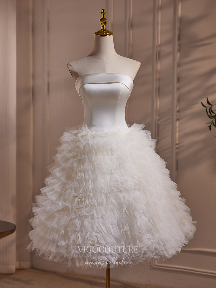 Short Prom Dresses 2025 Ivory Strapless Homecoming Dress Ruffled Tulle Short Prom Dresses hc297-Prom Dresses-vigocouture-Ivory-Custom Size-vigocouture