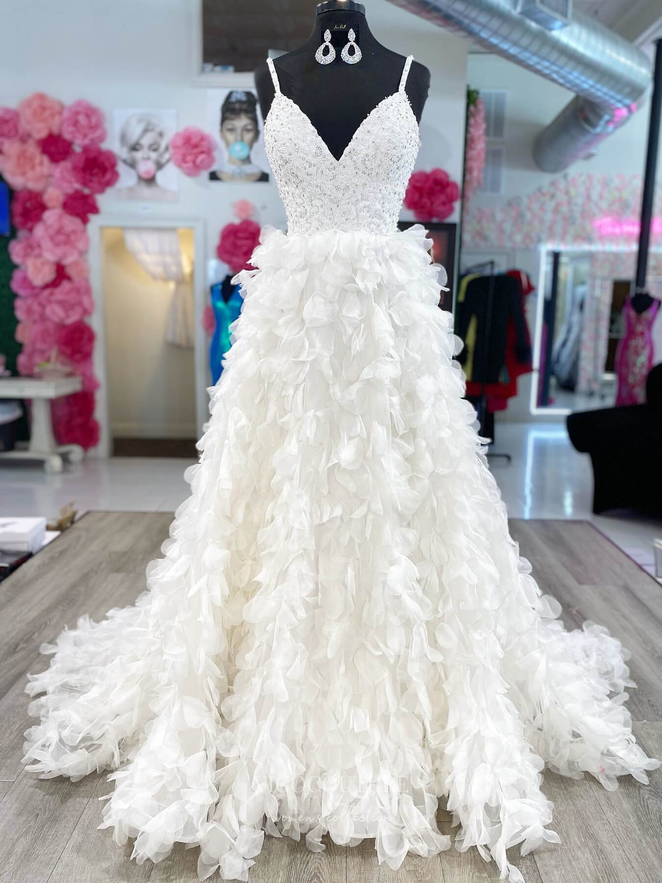 Ivory Tiered Ruffle Prom Dresses Beaded Lace Bodice Spaghetti Strap 24 – vigocouture