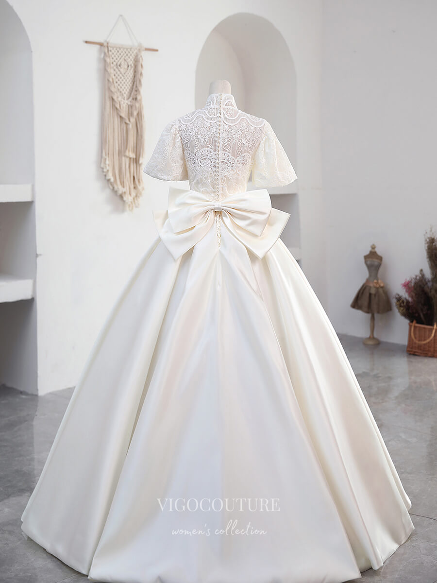 ivory satin prom dress Gold Beaded Ivory Satin Thigh-high Slit Prom Dress
