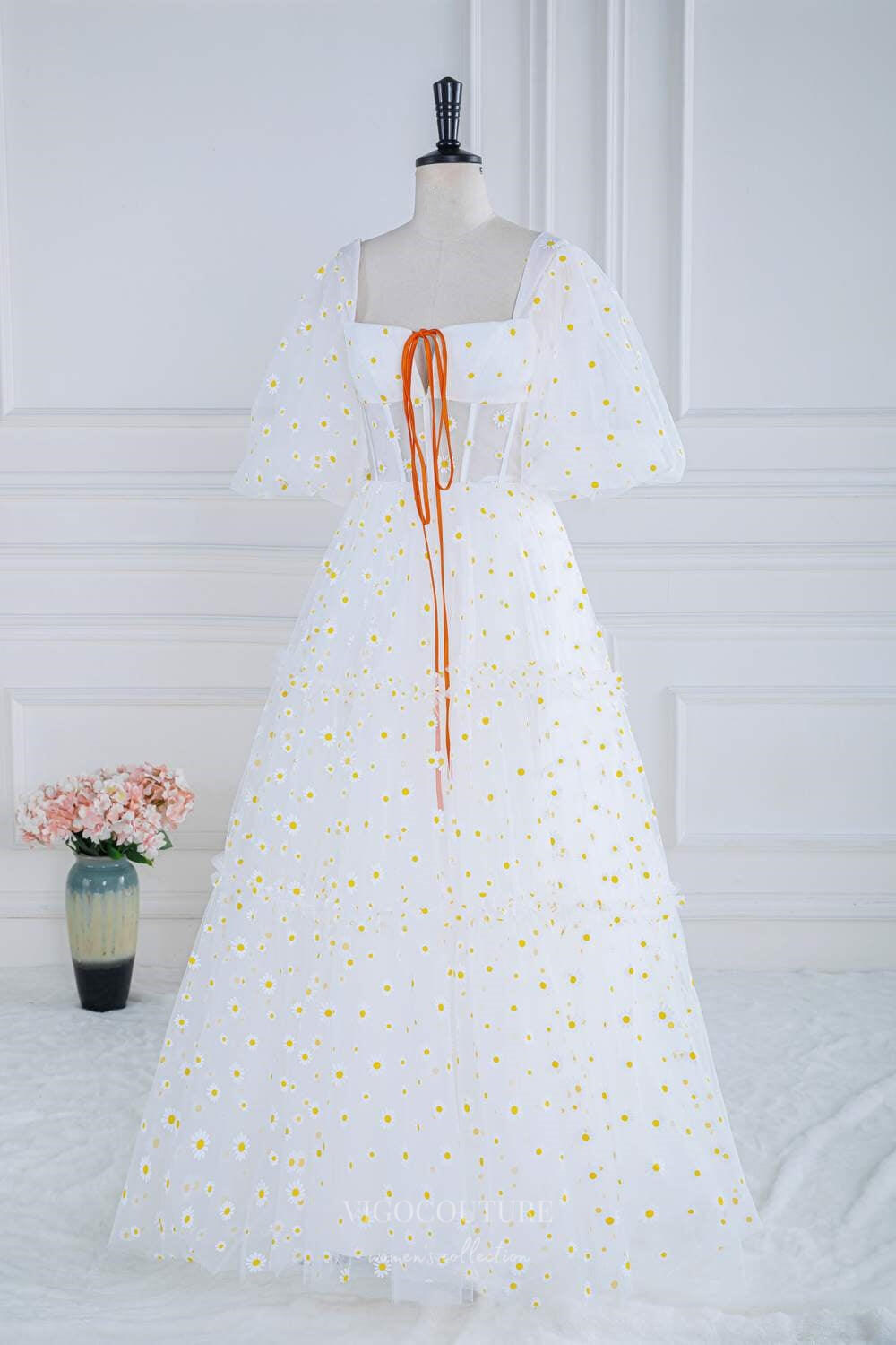 Ivory White Daisy Prom Dresses Half Puffed Sleeve Sheer Boned Bodice 24370 Ivory / 26W Ivory White Daisy Prom Dresses Half Puffed Sleeve Sheer Boned Bodice 24370 Ivory / 26W