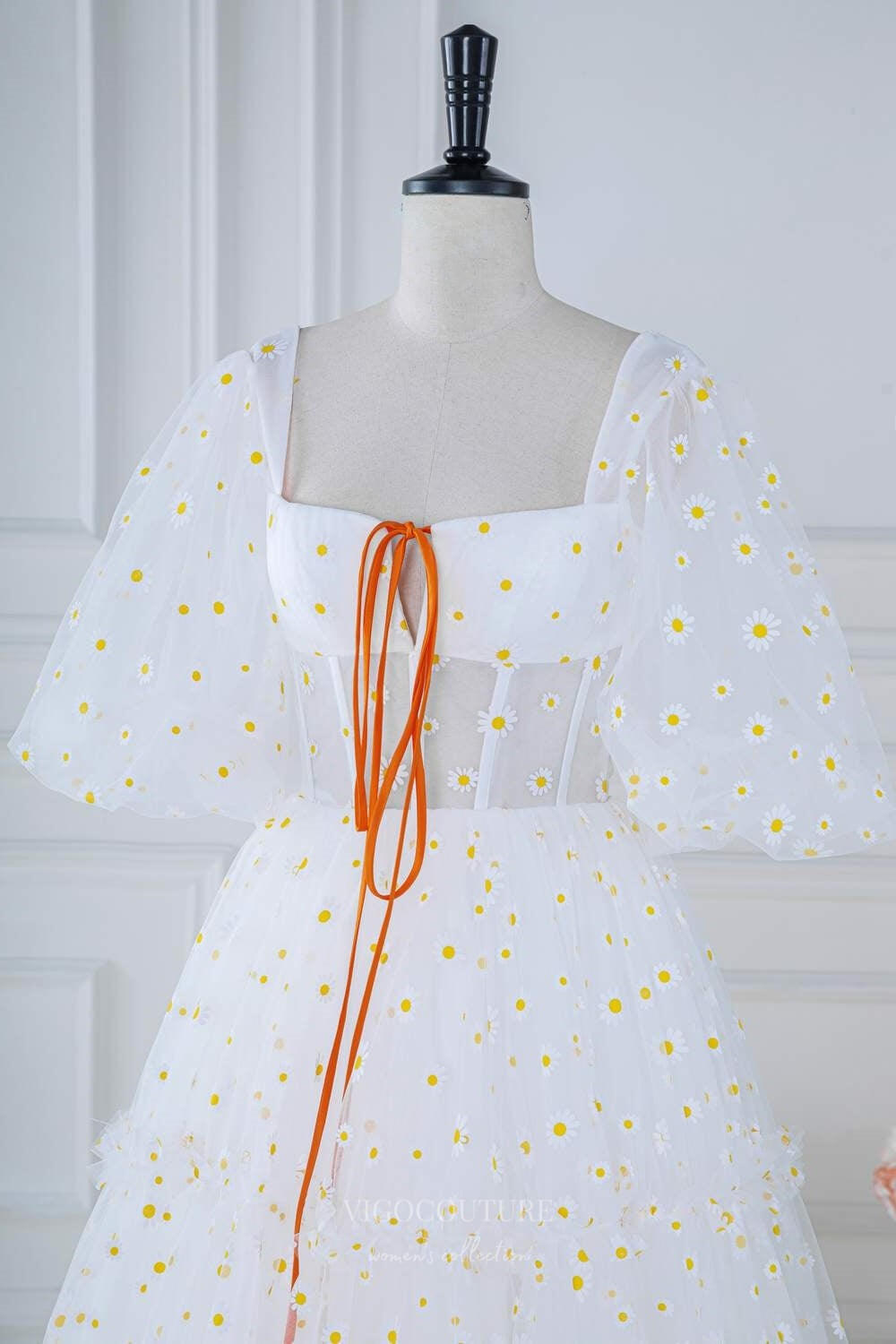 Ivory White Daisy Prom Dresses Half Puffed Sleeve Sheer Boned Bodice 24370 Ivory / 26W Ivory White Daisy Prom Dresses Half Puffed Sleeve Sheer Boned Bodice 24370 Ivory / 26W