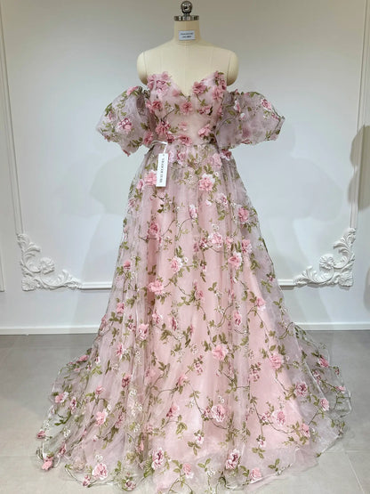 Prom Dresses 2025 to impress Julie Gown - Pink Strapless Floral Dress-vigocouture-vigocouture