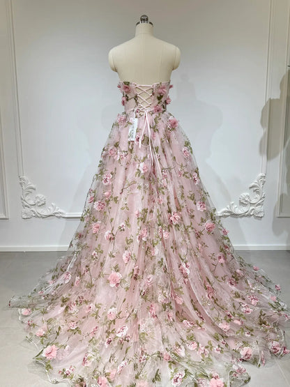 Prom Dresses 2025 to impress Julie Gown - Pink Strapless Floral Dress-vigocouture-vigocouture