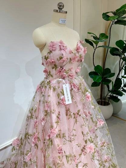 Prom Dresses 2025 to impress Julie Gown - Pink Strapless Floral Dress-vigocouture-vigocouture