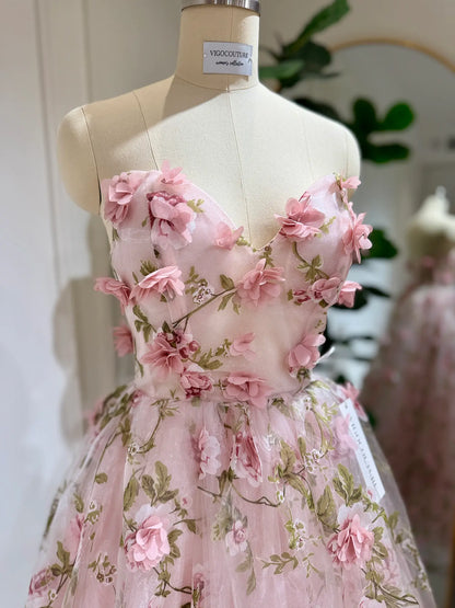 Prom Dresses 2025 to impress Julie Gown - Pink Strapless Floral Dress-vigocouture-vigocouture