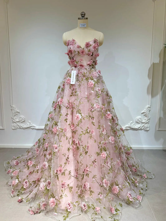 Prom Dresses 2025 to impress Julie Gown - Pink Strapless Floral Dress-vigocouture-vigocouture