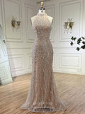 Prom Dress 2025 Khaki Beaded Lace Mermaid Pageant Dresses Removable Sleeve Evening Dress 25019-unique elegant Prom Dresses-Khaki-US2-vigocouture