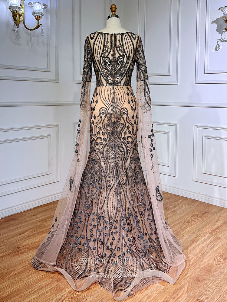 khaki elegant dress Berylove Women Khaki Formal Dress One Shoulder Sleeveless Mermaid Maxi Gala Dress, Champagne / US6