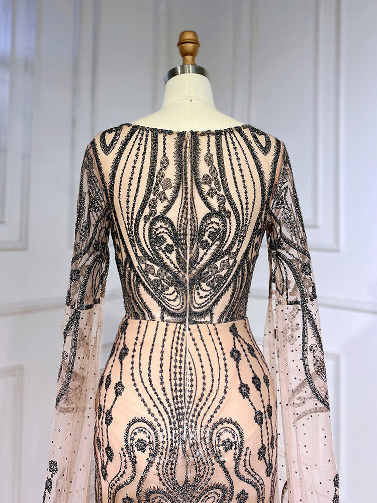 Khaki Beaded Lace Prom Dresses Extra Long Sleeve Sheath Evening Dress 22094 Khaki / US6 Khaki Beaded Lace Prom Dresses Extra Long Sleeve Sheath Evening Dress 22094 Khaki / US6