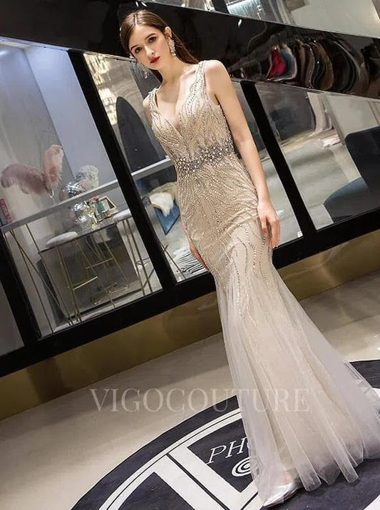 Prom Dress 2025 Khaki Beaded Mermaid Prom Dresses 20031-unique elegant Prom Dresses-Khaki-US2-vigocouture