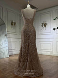 Prom Dress 2025 Khaki Beaded Mermaid Prom Dresses Pearl String Square Neck Pageant Dress 25011-unique elegant Prom Dresses-Khaki-US2-vigocouture