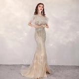 Prom Dress 2025 Khaki Feather Mermaid Beaded Prom Dresses 20155-unique elegant Prom Dresses-Khaki-US2-vigocouture