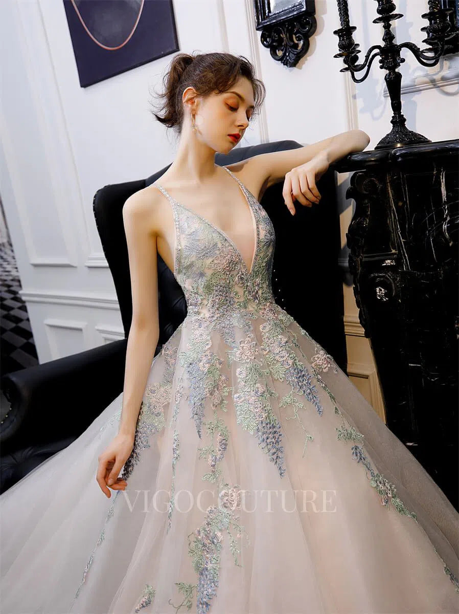 Prom Dress 2025 Lace Applique A-line Prom Dresses Spaghetti Strap Formal Dresses 20182-unique elegant Prom Dresses-Grey-US2-vigocouture