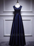 Prom Dress 2025 Lace Applique Beaded Prom Dress 2022 V-Neck Sleeveless Prom Gown-unique elegant Prom Dresses-Navy Blue-US2-vigocouture