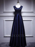 Prom Dress 2025 Lace Applique Beaded Prom Dress 2022 V-Neck Sleeveless Prom Gown-unique elegant Prom Dresses-Navy Blue-US2-vigocouture