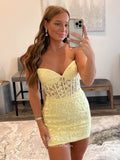 Short Prom Dresses 2025 Lace Applique Hoco Dresses Strapless Bodycon Dresses hc185-Prom Dresses-vigocouture-vigocouture