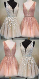 Lace Applique Homecoming Dress Plunging V-Neck Hoco Dress hc033