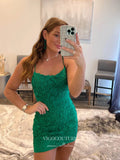 Short Prom Dresses 2025 Lace Applique Homecoming Dresses Spaghetti Strap Bodycon Dresses hc014-Prom Dresses-vigocouture-Green-US0-vigocouture