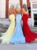 Prom Dress 2025 Lace Applique Mermaid Prom Dresses Spaghetti Strap Evening Dress 20594-unique elegant Prom Dresses-Yellow-US2-vigocouture