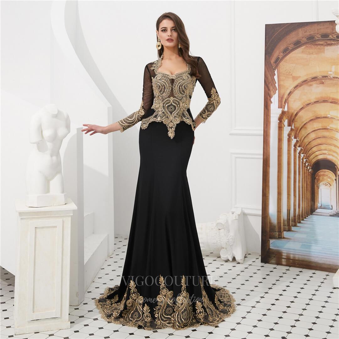 Prom Dress 2025 Lace Applique Mermaid Removable Cape Prom Dress 20279-unique elegant Prom Dresses-Black-US2-vigocouture