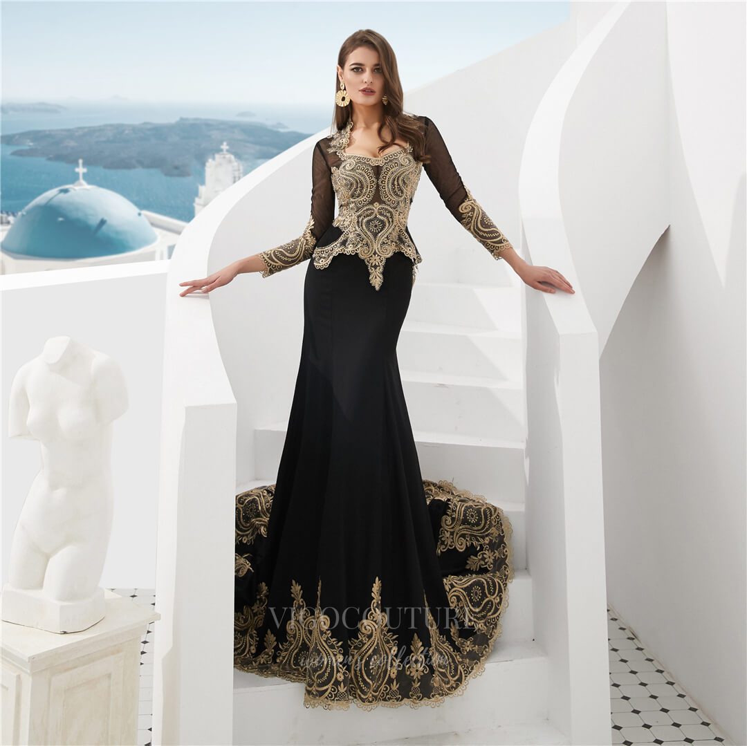 Prom Dress 2025 Lace Applique Mermaid Removable Cape Prom Dress 20279-unique elegant Prom Dresses-Black-US2-vigocouture