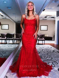 Prom Dress 2025 Lace Applique Mermaid Spaghetti Strap Prom Dress 20924-unique elegant Prom Dresses-Red-US2-vigocouture