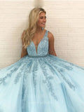 Prom Dress 2025 Lace Applique Plunging V-Neck Prom Dress 20604-unique elegant Prom Dresses-Light Blue-US2-vigocouture