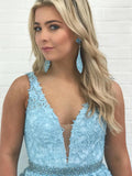 Prom Dress 2025 Lace Applique Plunging V-Neck Prom Dress 20604-unique elegant Prom Dresses-Light Blue-US2-vigocouture