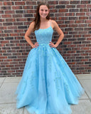 Prom Dress 2025 Lace Applique Prom Dresses A-Line Spaghetti Strap Formal Dresses 20597-unique elegant Prom Dresses-Light Blue-US2-vigocouture