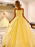 Prom Dress 2025 Lace Applique Prom Dresses A-Line Spaghetti Strap Formal Dresses 20597-unique elegant Prom Dresses-Yellow-US2-vigocouture