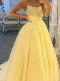 Prom Dress 2025 Lace Applique Prom Dresses A-Line Spaghetti Strap Formal Dresses 20597-unique elegant Prom Dresses-Yellow-US2-vigocouture