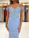 Prom Dress 2025 Lace Applique Prom Dresses Satin Mermaid Formal Dresses 21561-unique elegant Prom Dresses-Light Blue-US2-vigocouture