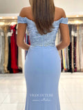 Prom Dress 2025 Lace Applique Prom Dresses Satin Mermaid Formal Dresses 21561-unique elegant Prom Dresses-Light Blue-US2-vigocouture