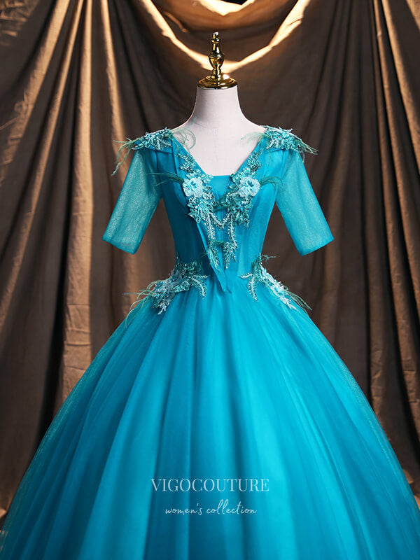 Prom Dress 2025 Lace Applique Quinceanera Dresses Short Sleeve Sweet 15 Dresses 21390-unique elegant Prom Dresses-As Pictured-Custom Size-vigocouture