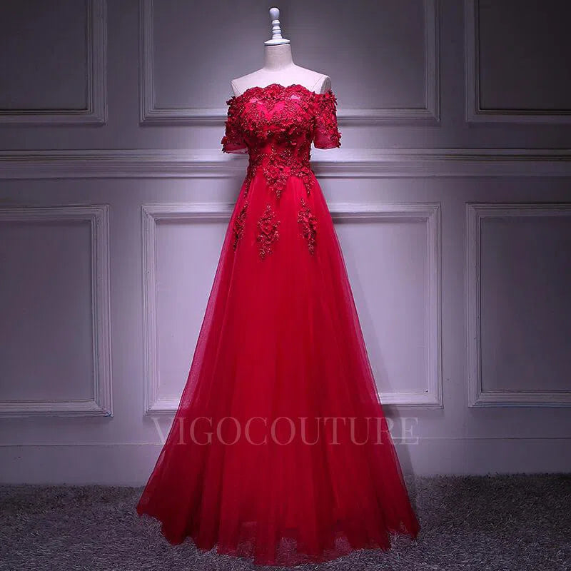 red prom dress beaded Lace Applique Red Prom Dress 2022 Off the Shoulder Beaded Prom Gown Custom Colors / Custom Size