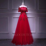 Prom Dress 2025 Lace Applique Red Prom Dress 2022 Off the Shoulder Beaded Prom Gown-unique elegant Prom Dresses-Red-US2-vigocouture