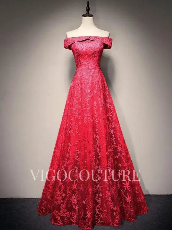 Prom Dress 2025 Lace Prom Dress 2022 Off the Shoulder Prom Gown-unique elegant Prom Dresses-Red-US2-vigocouture