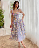 Prom Dress 2025 Lavender 3D Floral Lace Prom Dresses with Pockets Bow Spaghetti Strap Maxi Dress 24476-unique elegant Prom Dresses-Lavender-Custom Size-vigocouture