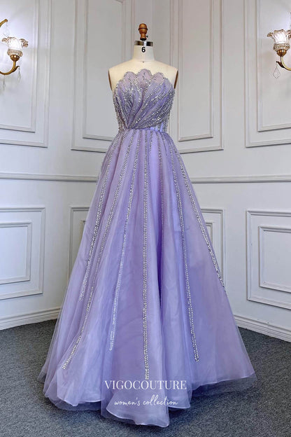 lavender a line dress Lavender Beaded Formal Dresses Strapless A-Line Prom Dress 21623 – vigocouture